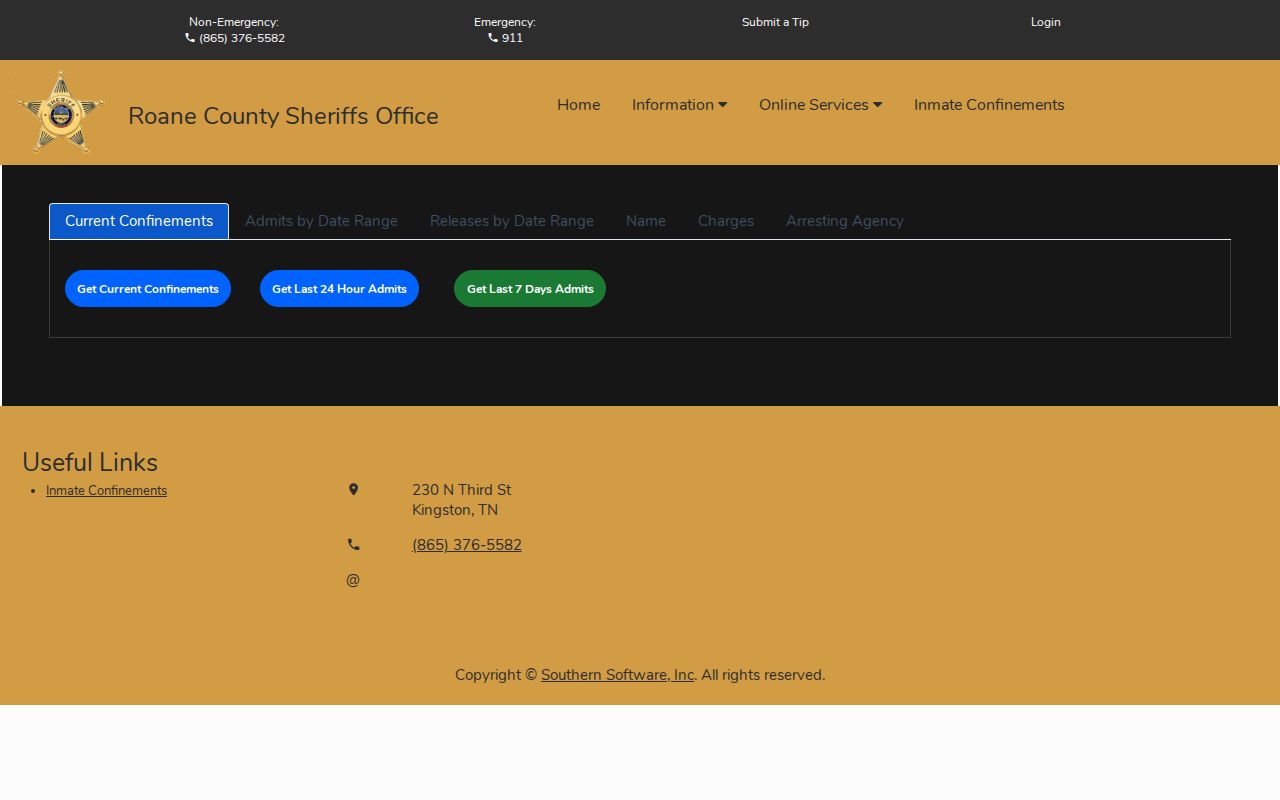 Roane County recent arrests official booking search interface